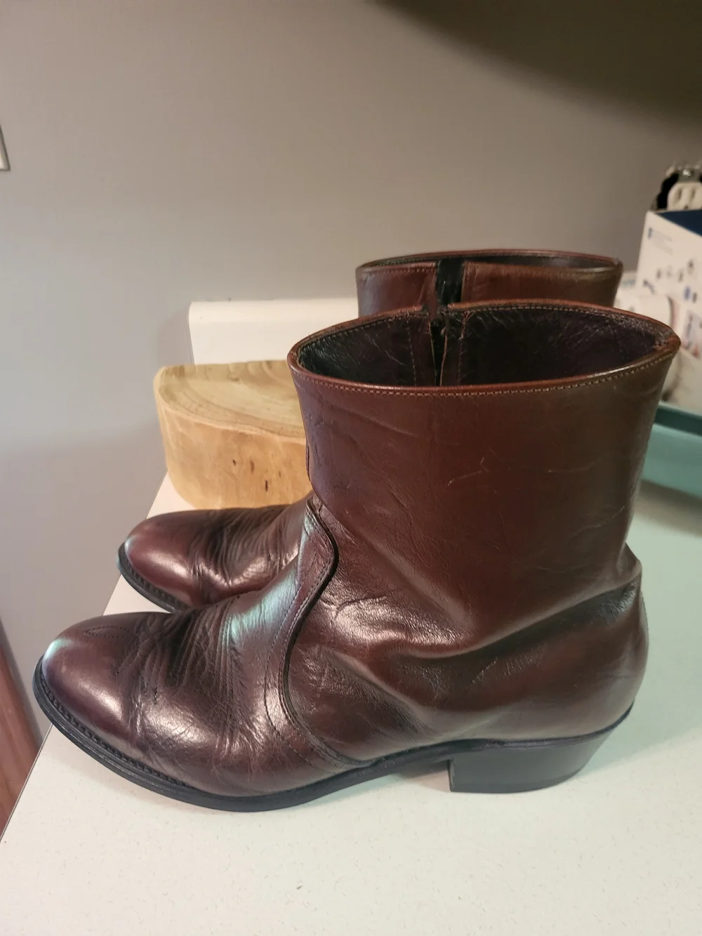 Vintage UFCW 1193 Union Leather Zip Up Wenster Ankle Boots Brown Color For Men